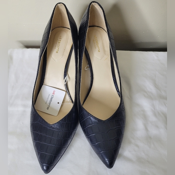 Liz Claiborne Haslett Pumps NWT Black Croc-Embossed Pointed Toe Career Preppy 11 - Picture 3 of 11
